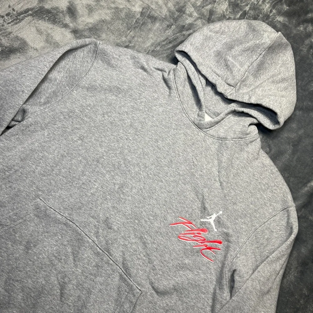 Vtg Air Jordan Flight Hoodie Men's Medium Gray Red Script Jumpman Double Sided